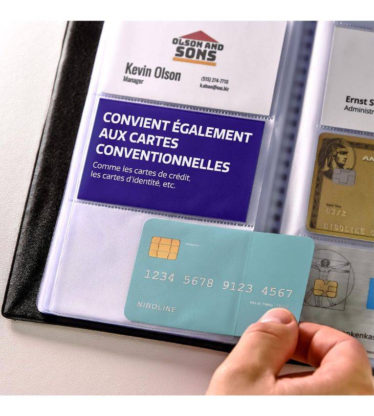 Album porte-cartes de visite 96 unités, Résistant à l'eau, pages transparentes, design professionnel. Idéal pour organiser et protéger vos cartes